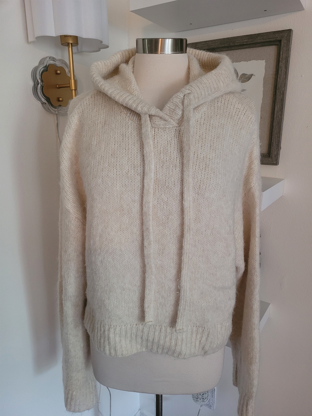 Zara Cozy Cream Knit Hoodie Sweater